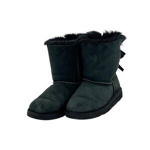 Ugg Australia Black Suede Winter Boots Shearling Lining Bailey Bow‎ Accents